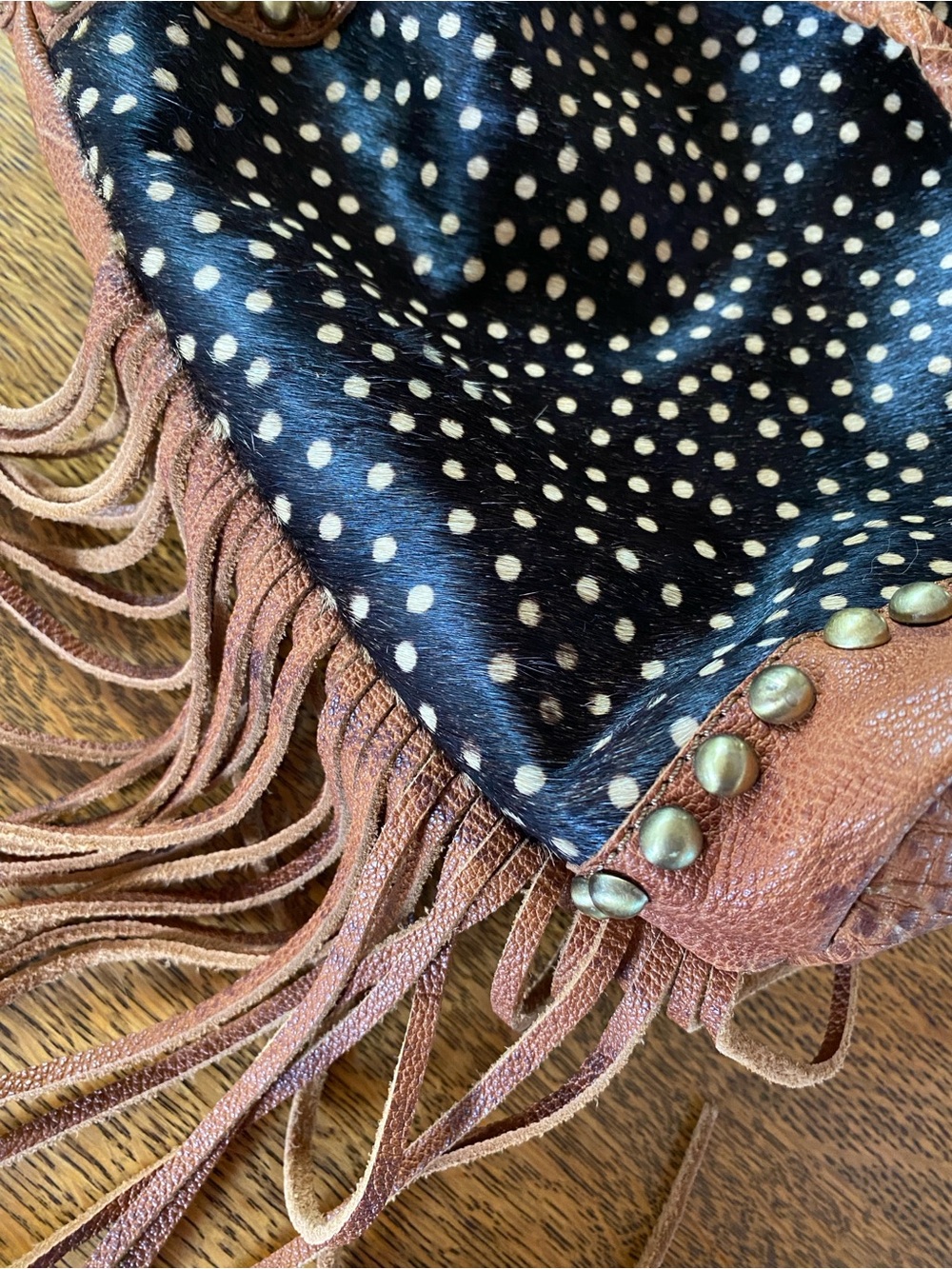 American Darling Black and Brown Leather Fringe Studded Shoulder Bag - Picture 10 of 15